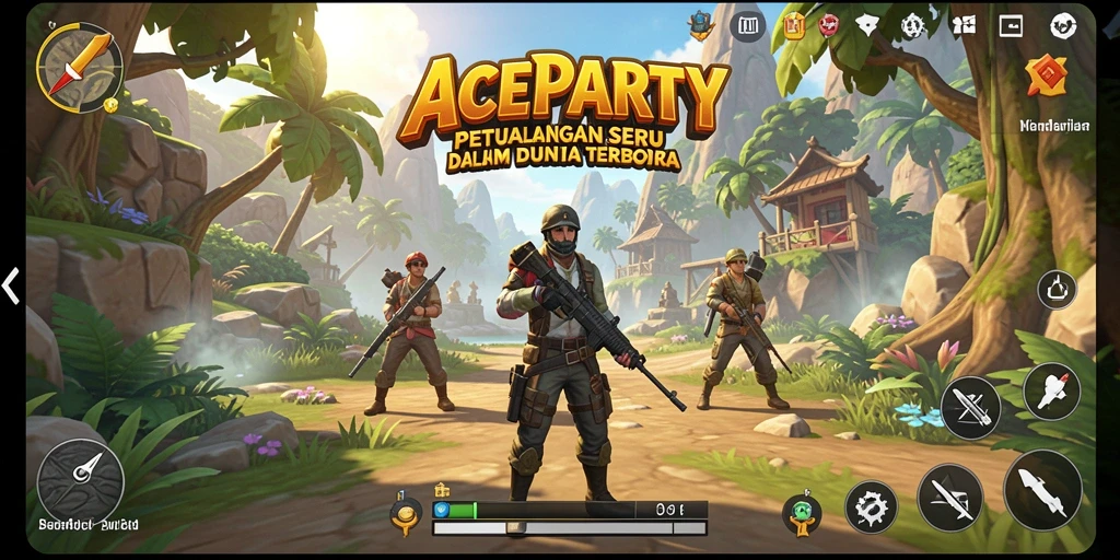 Screenshot gameplay ACEPARTY menunjukkan dunia terbuka yang memukau.