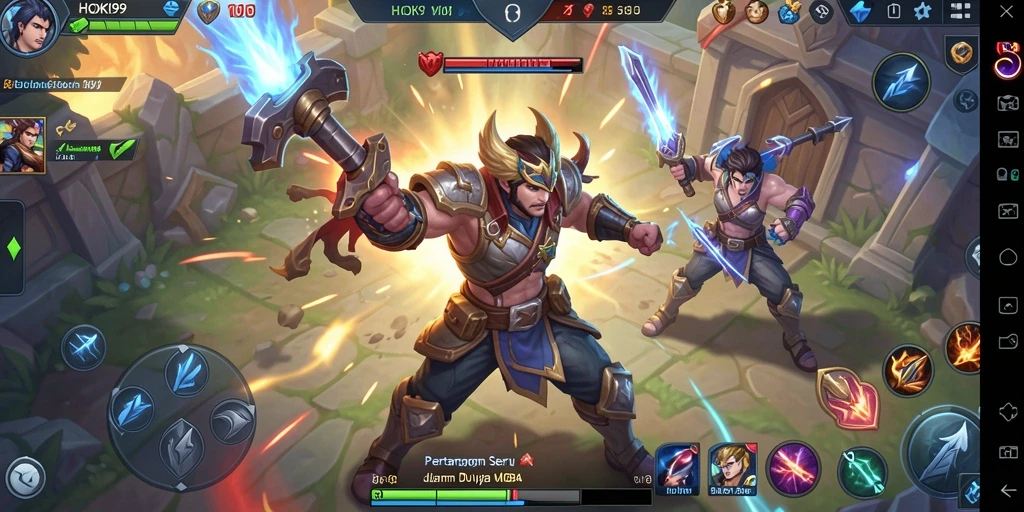 Screenshot gameplay HOKI99 dengan aksi pertarungan tim yang dinamis.