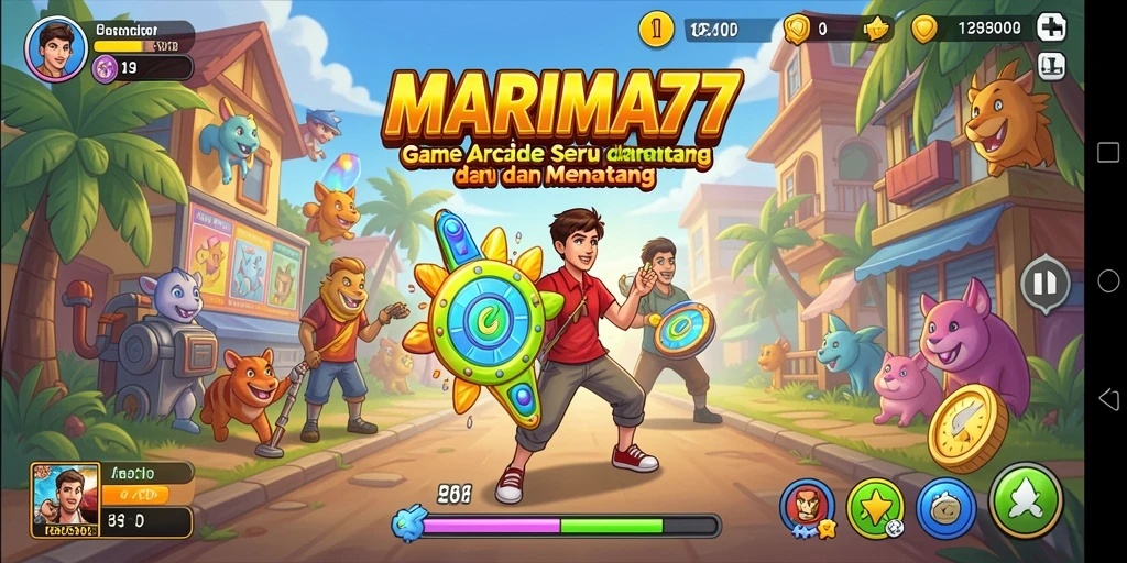 Screenshot menunjukkan aksi intens gameplay Arcade MARIMA77.