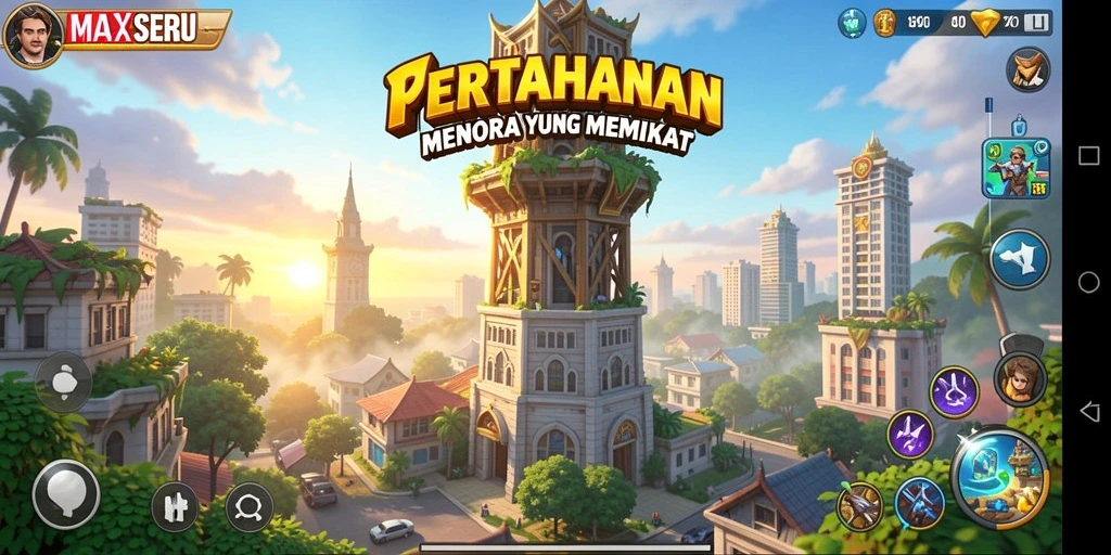 Gameplay MAXSERU yang menegangkan dalam misi Tower Defense.