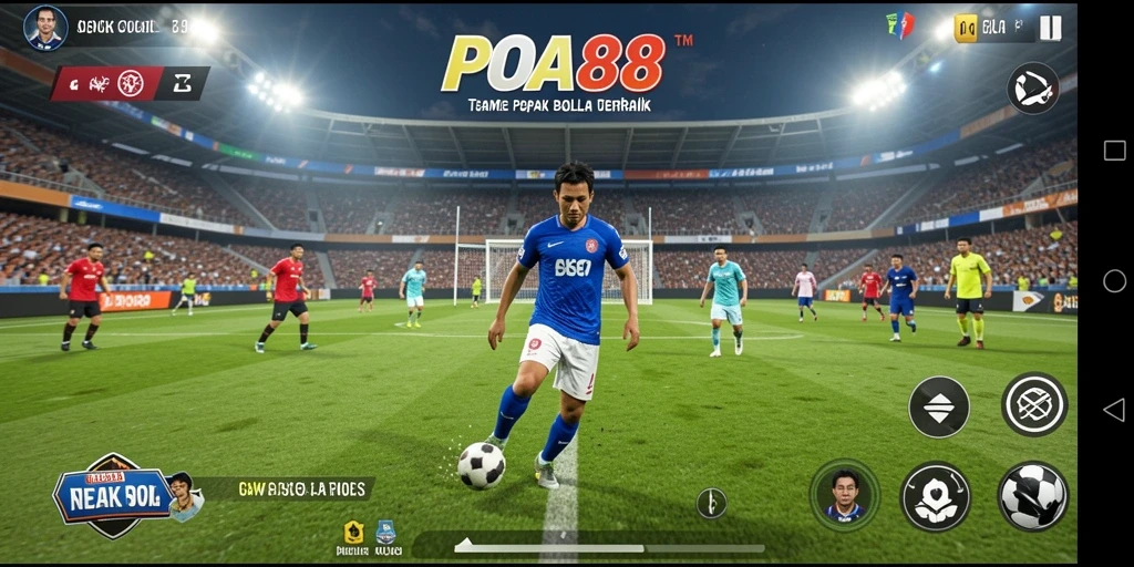 Screenshot gameplay POA88 dengan aksi sepak bola yang mendebarkan.