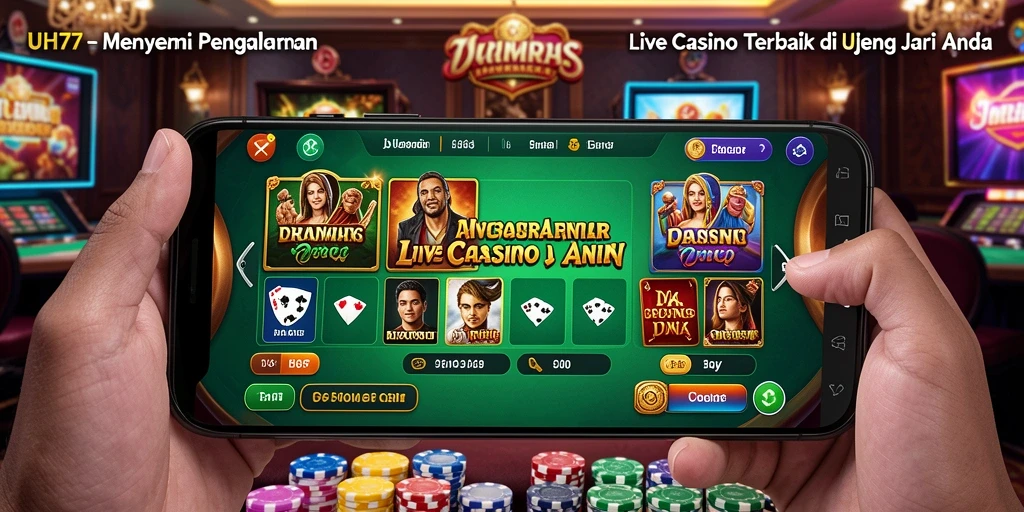 Tampilan gameplay UH77 dengan dealer dan meja kasino yang menawan.