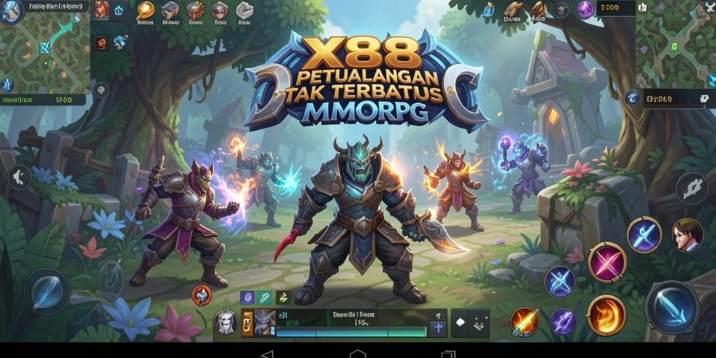 Tangkapan layar menarik dari gameplay <strong>X88</strong> yang menunjukkan pertarungan epik dan eksplorasi.